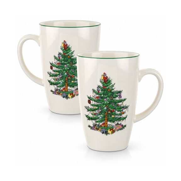 Spode 23 oz Christmas Tree Latte Mug, Set of 2 - Lead-Free, Stoneware