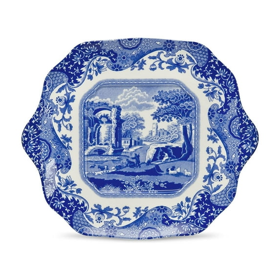 Spode Blue Italian English Bread and Butter Plate, Dessert and Appetizer Plate, Square Blue and White Plate, Measures 11-Inches, Dishwasher and Microwave Safe