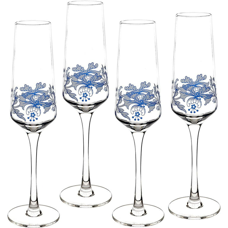Spode Blue Italian Glassware Champagne Flutes 8 oz - Set of 4