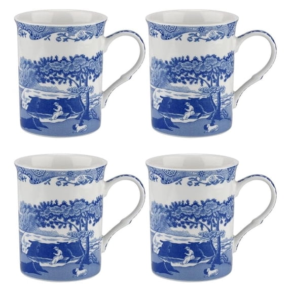 Spode Blue Italian Large Mugs | Set of 4 | 340ml / 12-ounces | Cup for Coffee, Tea, and Other Beverages | Blue/White | Made of Porcelain | Dishwasher Safe