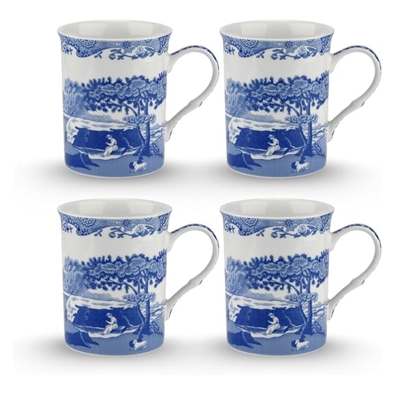 Spode Blue Italian Large Mugs | Set of 4 | 340ml / 12-ounces | Cup for Coffee, Tea, and Other Beverages | Blue/White | Made of Porcelain | Dishwasher Safe