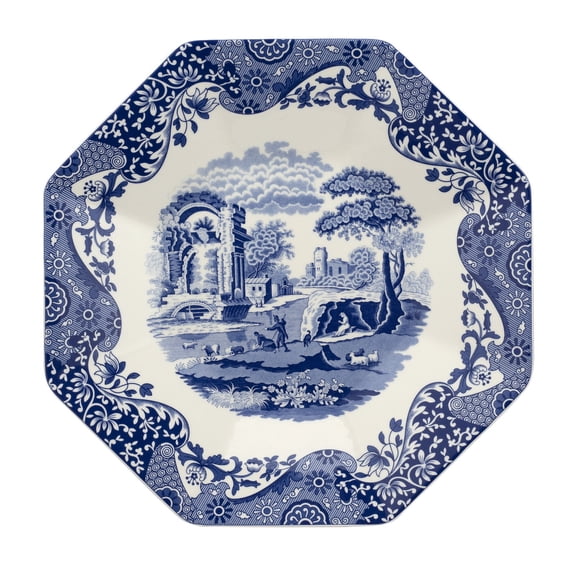 Spode Blue Italian Octagonal Platter, 14 Inch Large Serving Tray for Meats, Cheeses, and Desserts, Made of Fine Porcelain, Dishwasher and Microwave Safe