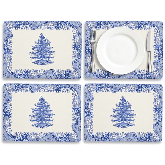 Spode Blue Italian Placemats, Set of 4 - Heat Resistant & Cork Backed - Stain-Resistant Placemats with Decorative Styling - 15.7" x 11.7" Table Mats for Meals, Entertaining & Table Protection