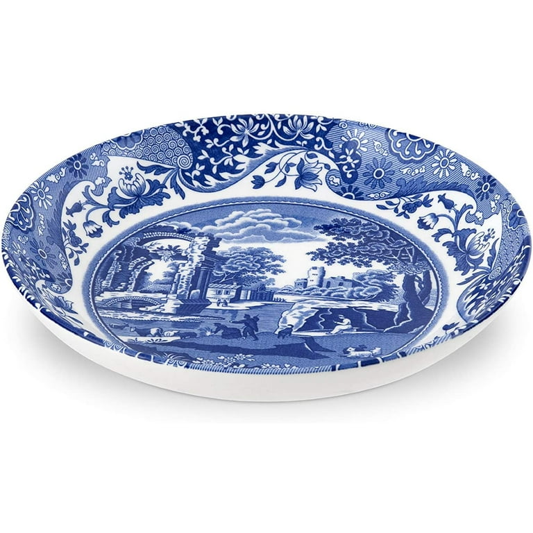 Spode Blue Italian Set of 4 Pasta Bowls 9 Inch Salad Pasta and Soup Serving Bowls Round Wide and Shallow Bowl Microwave Safe Plate Dishwasher