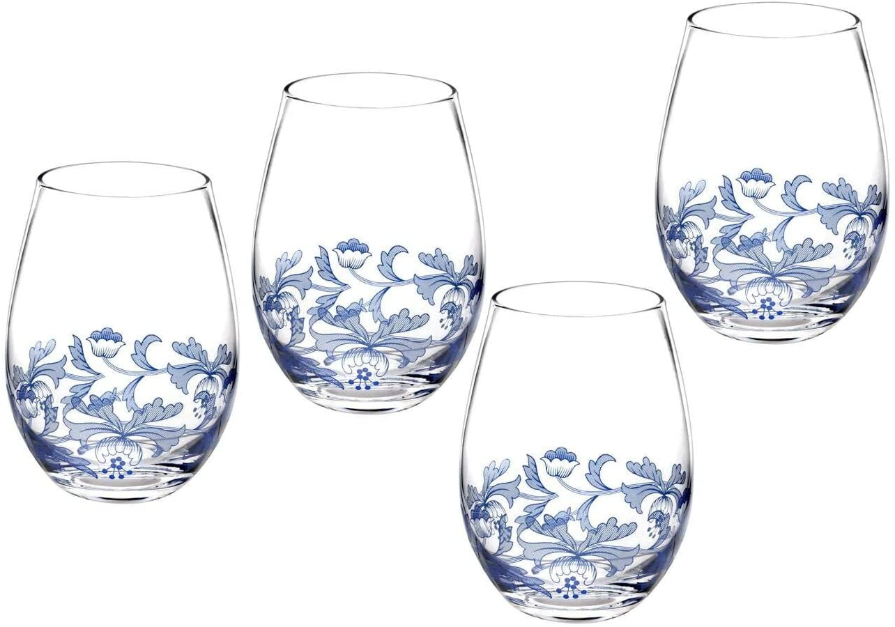 Spode Blue Italian Set of 4 (19 oz) Stemless Wine Glasses