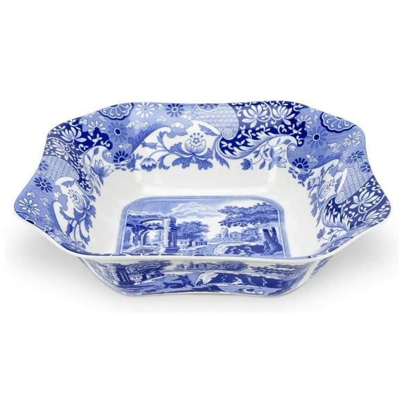 Spode Blue Italian Square Serving Bowl, 9.5 Inch Serving Bowl for Appetizers, Salad, and Pasta, Made from Fine Porcelain, Microwave and Dishwasher Safe