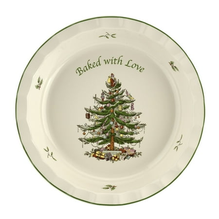 Spode Christmas Tree 10-Inch Pie Dish - Round Baking Dish for Holiday Desserts - Festive Earthenware Serveware for Christmas Table Setting - Dishwasher, Microwave, Oven Safe - Holiday Dishware