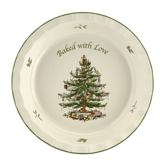 Spode Christmas Tree 10-Inch Pie Dish - Round Baking Dish for Holiday Desserts - Festive Earthenware Serveware for Christmas Table Setting - Dishwasher, Microwave, Oven Safe - Holiday Dishware