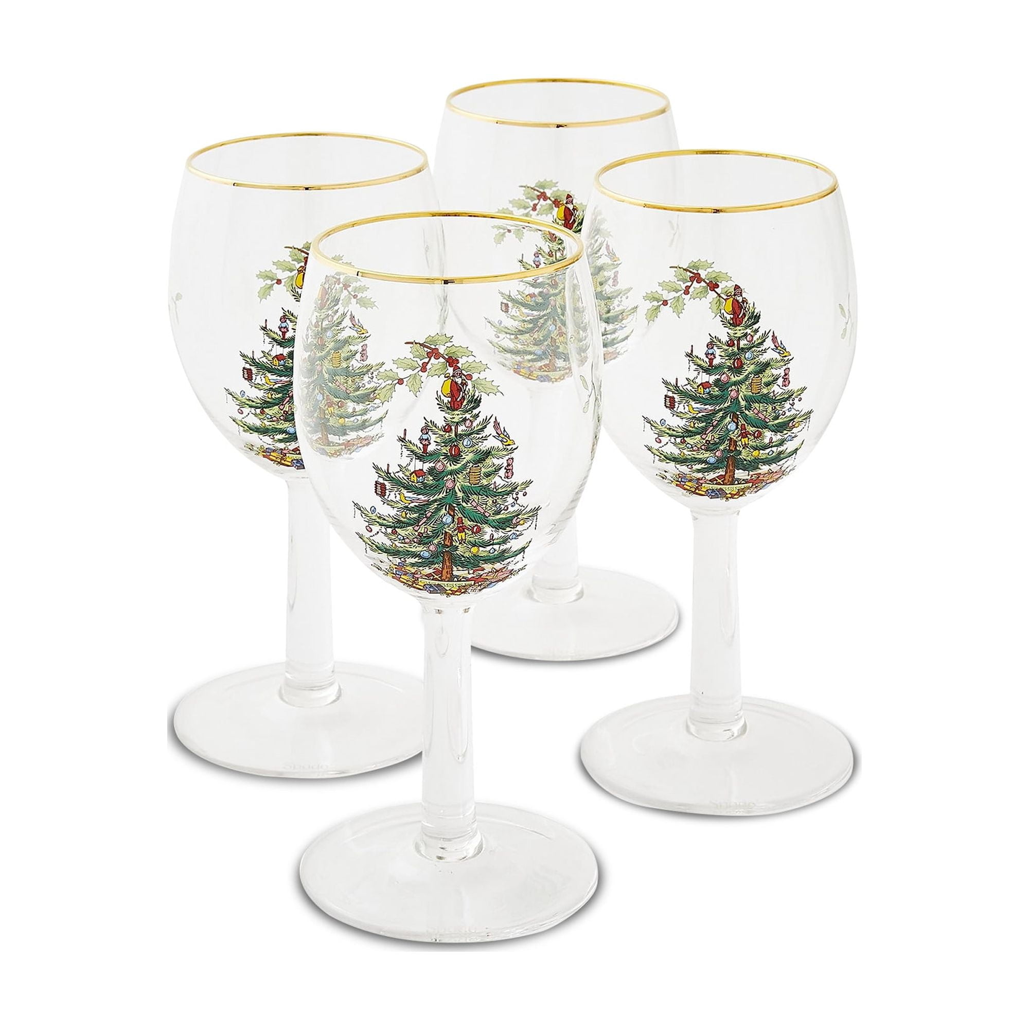 Spode Christmas Tree 13oz Wine Glasses, Set of 4 - Festive Holiday Drinkware with Gold-Rimmed Seasonal Designs, Ideal for Red or White Wine at Christmas Dinners and Family Gatherings