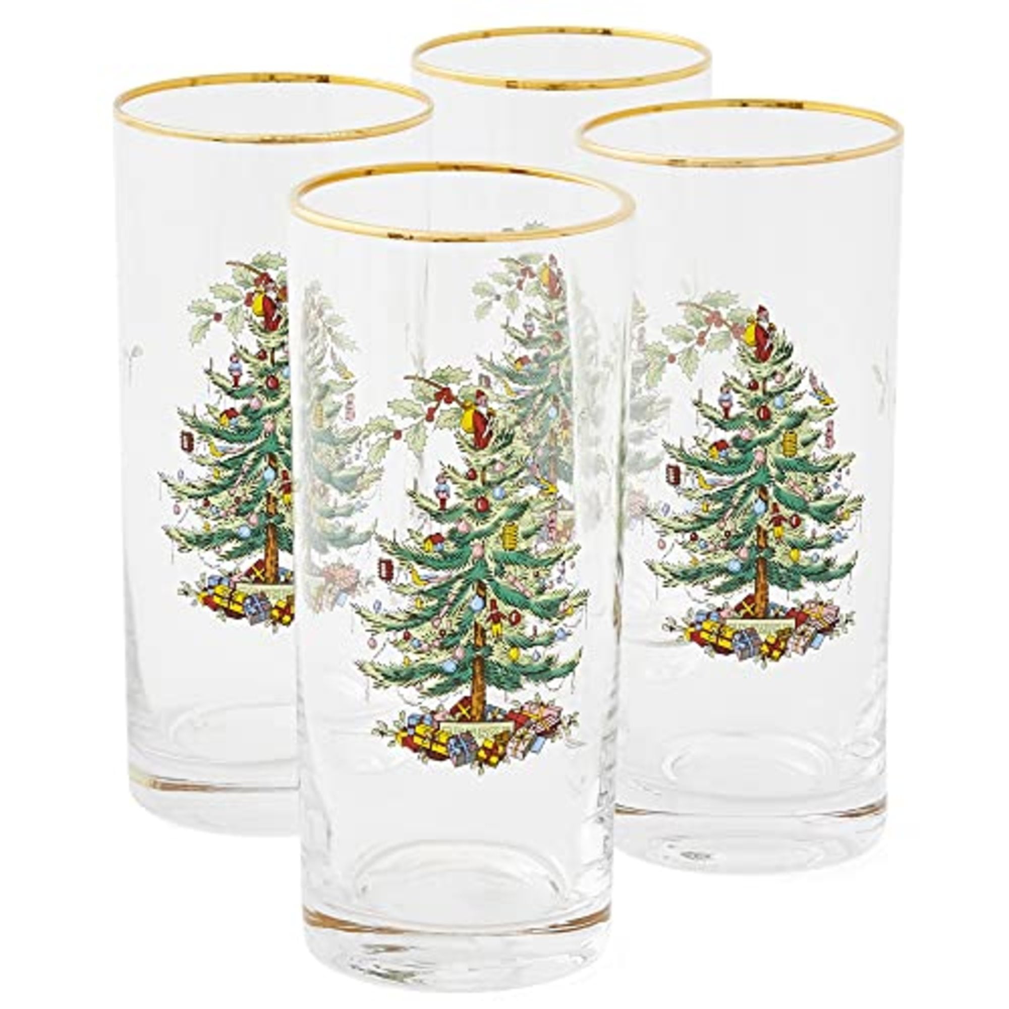 Spode Christmas Tree Gold-Rimmed Highball Glasses, Set of 4 - 15 oz