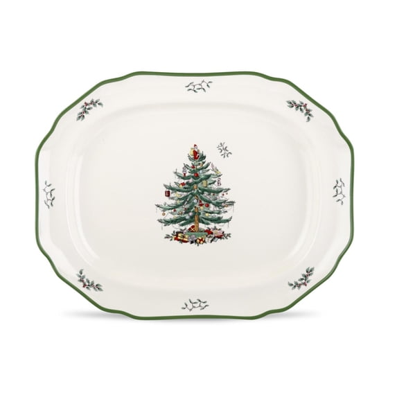Spode Christmas Tree 19" Serving Platter - Porcelain Holiday Serving Tray for Entertaining - Dishwasher & Microwave Safe - Classic Christmas Tableware for Serving Festive Dishes