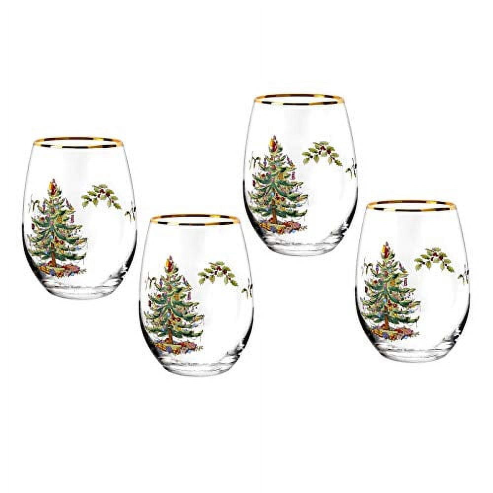 Spode Christmas Tree Stemless Wine Glasses Set of 4 19 Oz