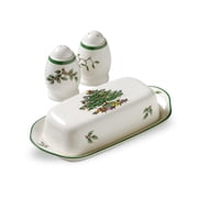 Spode Christmas Tree 3-Piece Hostess Set Butter Dish with Lid Salt Shaker Pepper Shaker Dishwasher Safe Earthenware