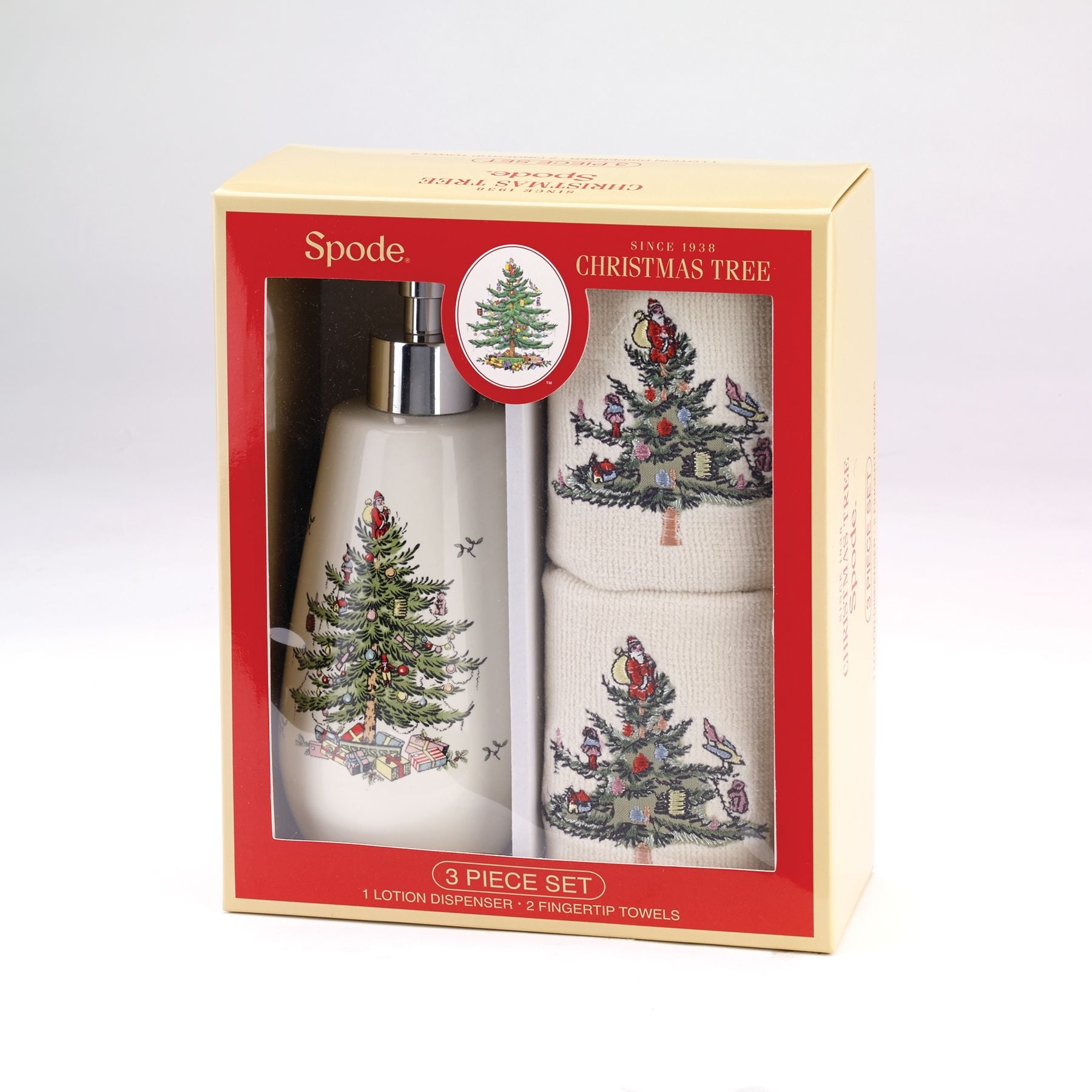 Spode Christmas Tree® 3 Piece Lotion Dispenser and Decorative Fingertip Towel Set