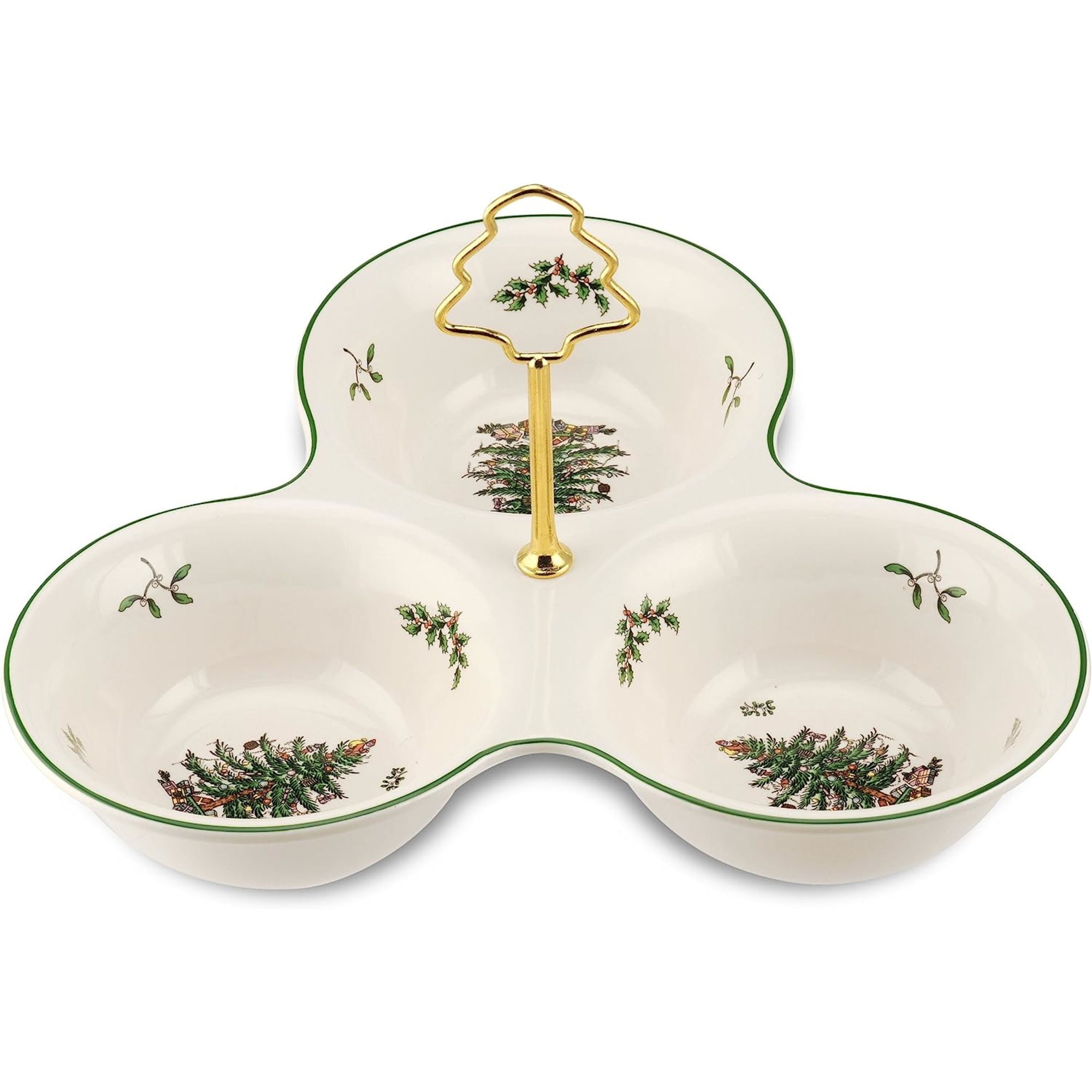 Spode Christmas Tree Section Server with Tree Handle Divided