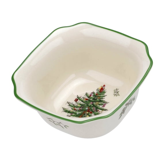 Spode Christmas Tree 5.5-Inch Square Porcelain Bowl - Serving Bowl for Candies, Nuts, Desserts, and Small Floral Arrangements - Festive Holiday Tableware, Dishwasher and Microwave Safe