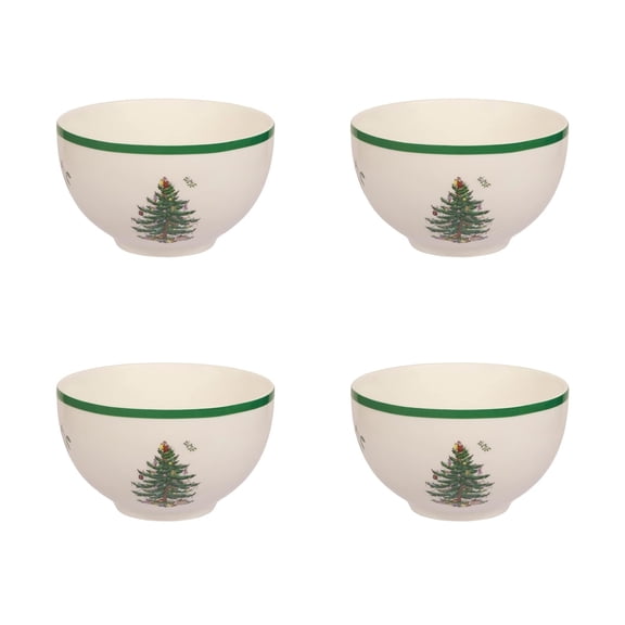 Spode Christmas Tree 6-Inch Rice Bowl, Set of 4 - Festive Holiday Serveware, Ideal for Side Dishes, Soup, Chili, Snacks - Fine Earthenware for Winter Party Tableware, Microwave & Dishwasher Safe