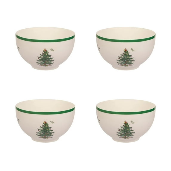 Spode Christmas Tree 6-Inch Rice Bowl, Set of 4 - Round Ceramic Bowls for Soup, Stews, Holiday Meals - Classic Holiday Tableware - Durable, Dishwasher, Microwave, Freezer Safe