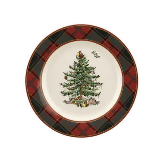Spode Christmas Tree Tartan Salad Plate - 7.75-Inch Earthenware Plate, Holiday Tableware for Serving Salads, Appetizers, Desserts - Dishwasher and Microwave Safe, Festive Christmas Dinnerware