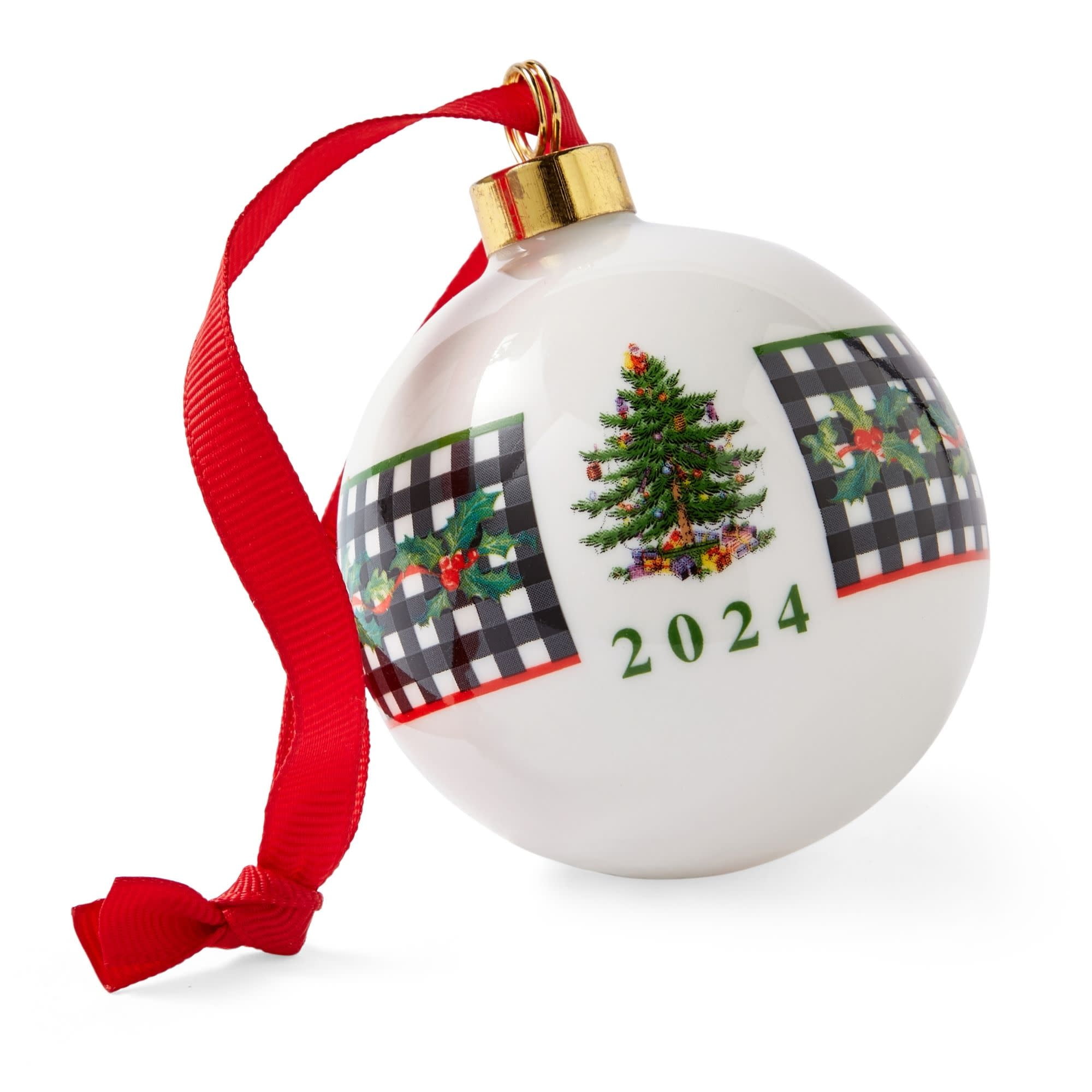 2024 Porcelain Christmas Tree Ornament with Red Ribbon