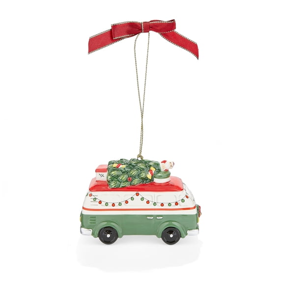 Spode Christmas Tree Camper Bus Ornament - Festive Holiday Decor Accent in Dolomite - Traditional Christmas Ornament for Tree Trimming & Seasonal Gifting - Minimalist Home Decoration