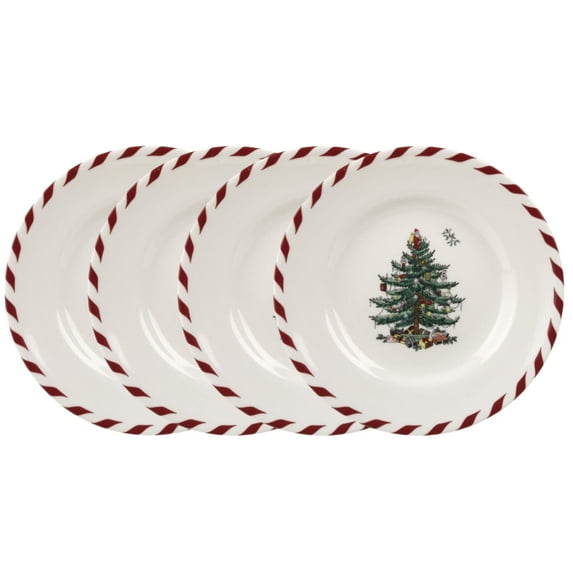 Spode Christmas Tree Canape Plates - Set of 4 | Peppermint Design, Holiday Dinner Plate | Christmas Serving Plate & Festive Appetizer Plate | Seasonal Decorative Plate, Holiday Tableware