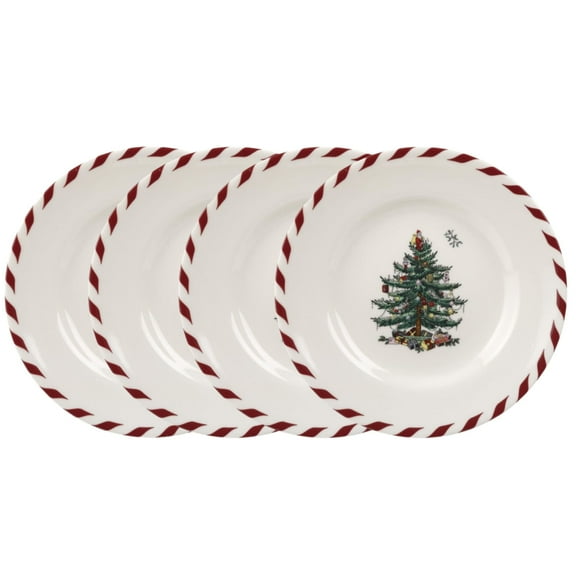 Spode Christmas Tree Canape Plates - Set of 4 | Peppermint Design, Holiday Dinner Plate | Christmas Serving Plate & Festive Appetizer Plate | Seasonal Decorative Plate, Holiday Tableware