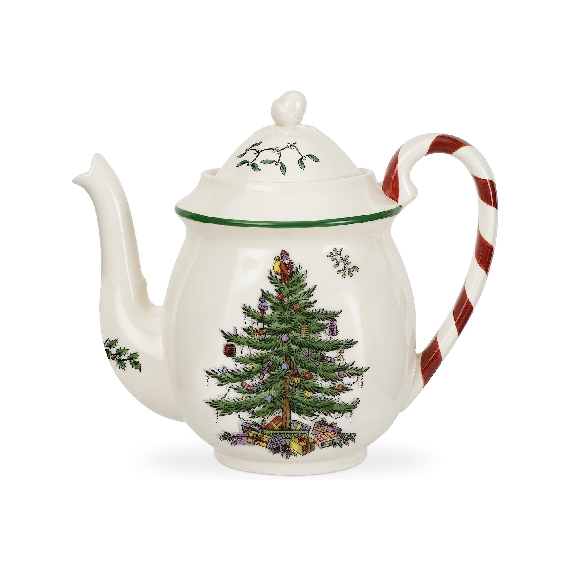 Festive 32oz Earthenware Teapot with Candy Cane Handle