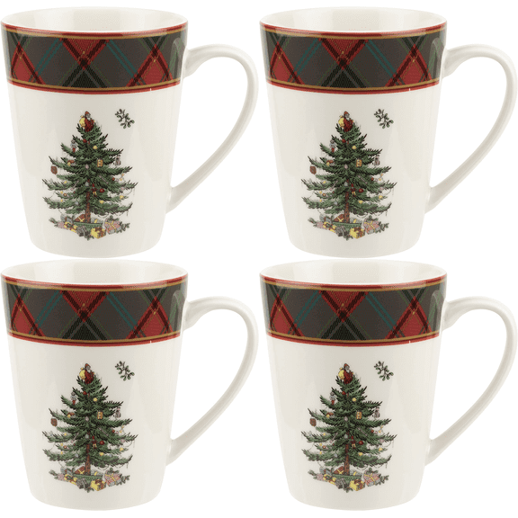 Spode – Christmas Tree – Christmas Tree Tartan Mugs – 14 Oz, Set of 4