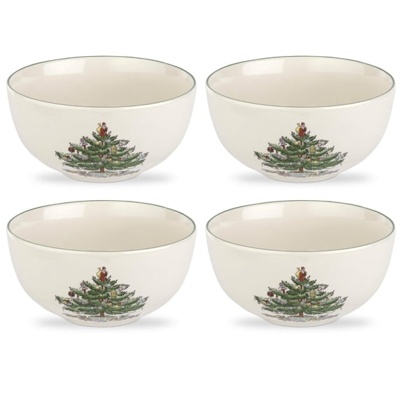 Spode Christmas Tree 5.5" Fruit Salad Bowl (Set of 4) - Versatile Earthenware Bowl for Cereal, Dessert, Holiday Treats - Classic Christmas Tableware - Dishwasher, Microwave, Freezer, Oven Safe