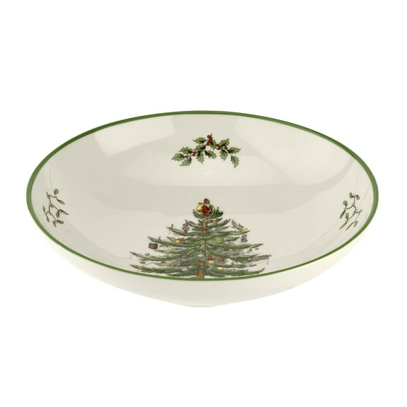 Spode Christmas Tree Collection Pasta Bowl - 9-Inch, Dishwasher, Microwave, and Freezer Safe, Made of Porcelain, Serveware, Christmas Tree Design, Green/Beige