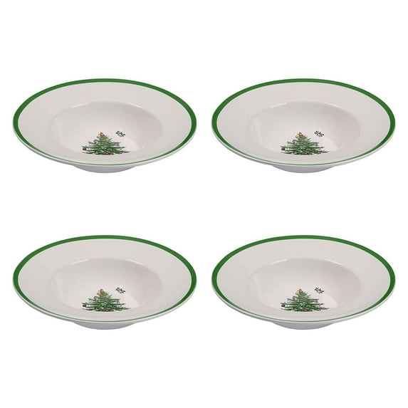 Spode Christmas Tree Collection Pasta Bowl - Set of 4, Rimmed Plate for Serving Salad, Spaghetti, and Soup, 10-Inch, Made of Porcelain, Dishwasher, Microwave, and Freezer Safe