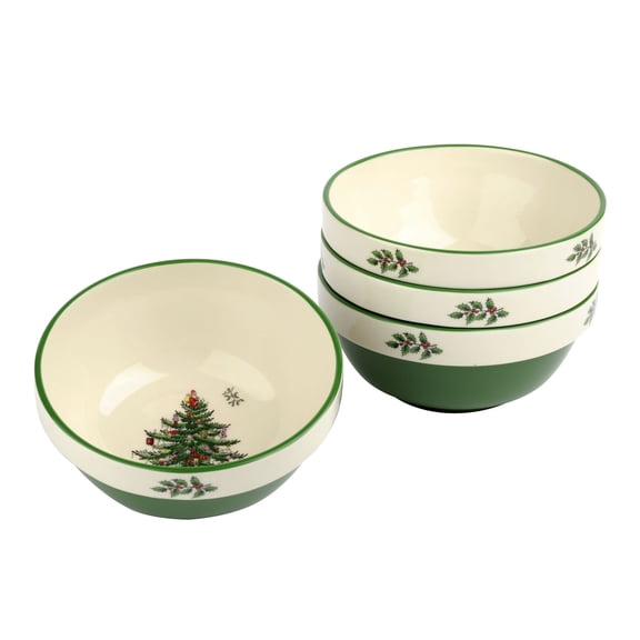 Spode Christmas Tree Collection Stacking Bowls - 5.5-Inch Ceramic Holiday Dinnerware - Set of 4 Bowls for Cereal, Fruit Salad, Breakfast, Dessert - Microwave, Dishwasher, and Freezer Safe