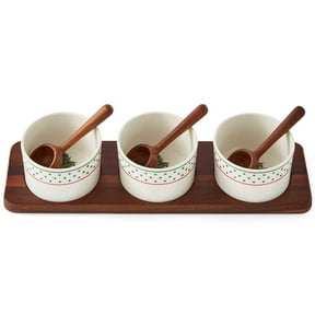 Spode Christmas Tree Condiment Set - 7 Piece Holiday Serveware Set - Ceramic Dip Bowls, Spoons, Serving Tray Included - Appetizers, Sauces, and Snacks - Polka Dot, Festive Entertaining