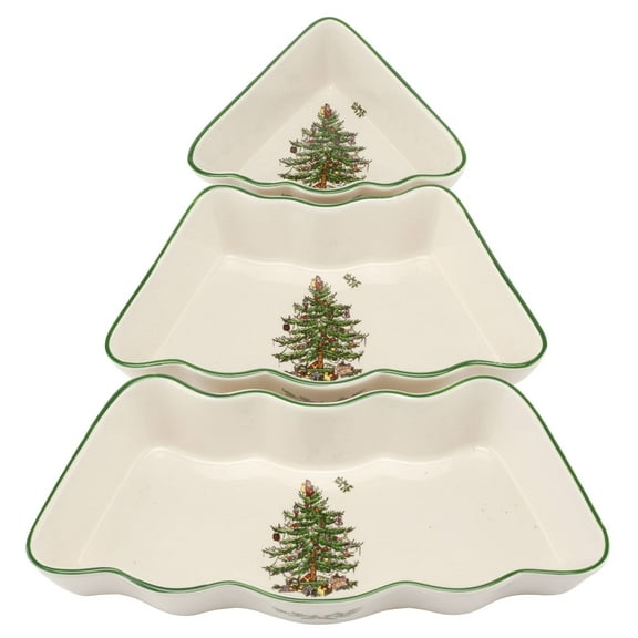 Spode Christmas Tree Dip Bowl Set - 3-Piece Ceramic Christmas Dipping Set - Festive Salsa Bowls for the Holidays - Durable, Dishwasher Safe Sauce Servers - Holiday Dinnerware & Seasonal Tableware