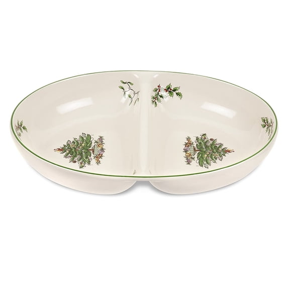 Spode Christmas Tree Divided Dish - 11.5" Festive Serving Tray for Holiday Parties, Seasonal Events - Fine Earthenware, Decorative Christmas Dinnerware, Microwave & Dishwasher Safe