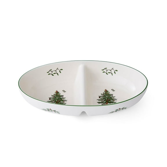 Spode Christmas Tree Divided Server, 9-Inch Round Festive Serveware, Holiday Entertaining Platter for Side Dishes, Dips, Salads - Fine Porcelain, Dishwasher & Microwave Safe, Christmas Tableware