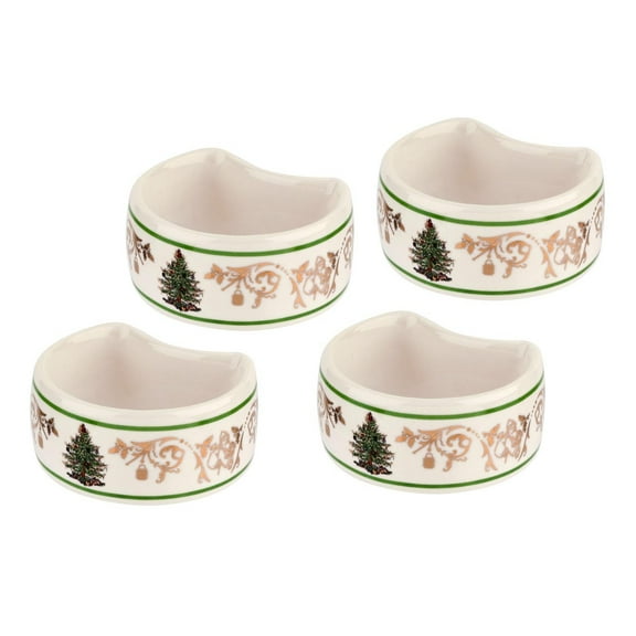 Spode Christmas Tree Gold 2.75" Napkin Ring (Set of 4) - Elegant 22K Gold Accented Holiday Napkin Rings, Fine Porcelain Christmas Table Setting Dcor - Ideal for Holiday Dinnerware & Festive Gifting