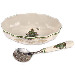 Spode Christmas Tree Gold Cranberry Dish & Server, Multicolored