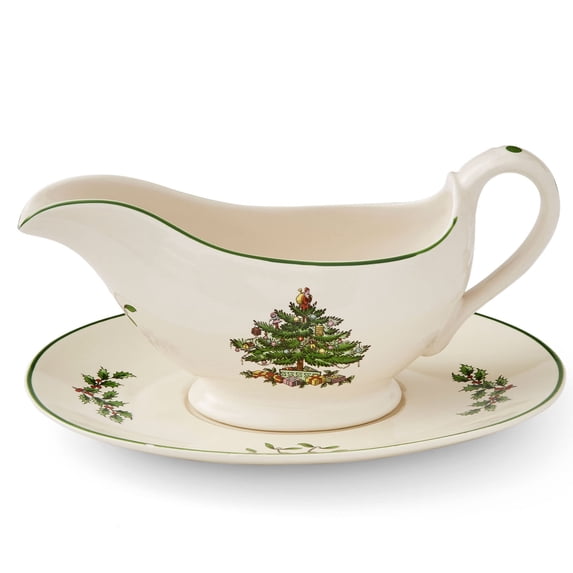 Spode Christmas Tree Gravy Boat & Stand, Multicolored