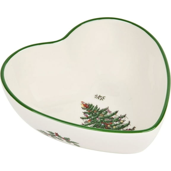 Spode Christmas Tree Heart Shaped Dip Bowl - 4.75-Inch Fine Earthenware Bowl for Dips, Sauces, and Condiments - Festive Holiday Decor and Christmas Gift - Classic Design, Dishwasher Safe