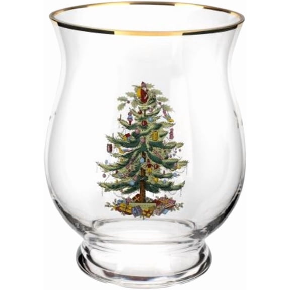 Spode Christmas Tree Hurricane Pillar Candle Holder - Holiday Centerpiece