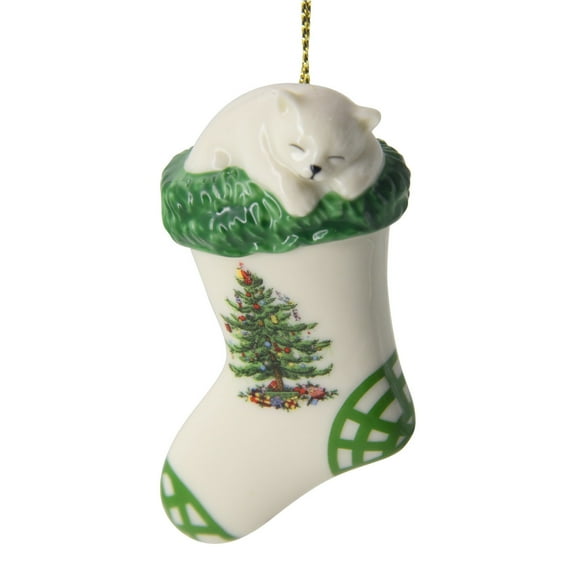 Spode Christmas Tree Ornament, Kitten In Stocking