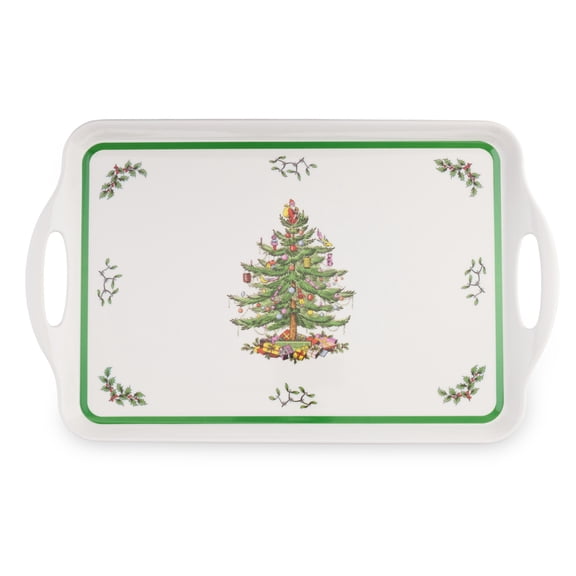 Spode Christmas Tree Large Handled Tray (19" x 11.6") - Festive Melamine Serving Tray for Lunch, Coffee, Breakfast - Durable & Lightweight Holiday Serveware - Dishwasher Safe