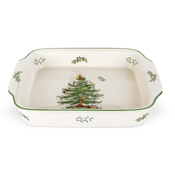 Spode Christmas Tree Large Rectangular Handled Dish, Deep Baking Pan (15" x 11") - Dishwasher Safe, Festive Tableware for Holiday Entertaining, Christmas Serveware & Seasonal Platters