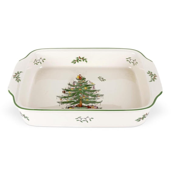 Spode Christmas Tree Large Rectangular Handled Dish, Deep Baking Pan (15" x 11") - Dishwasher Safe, Festive Tableware for Holiday Entertaining, Christmas Serveware & Seasonal Platters