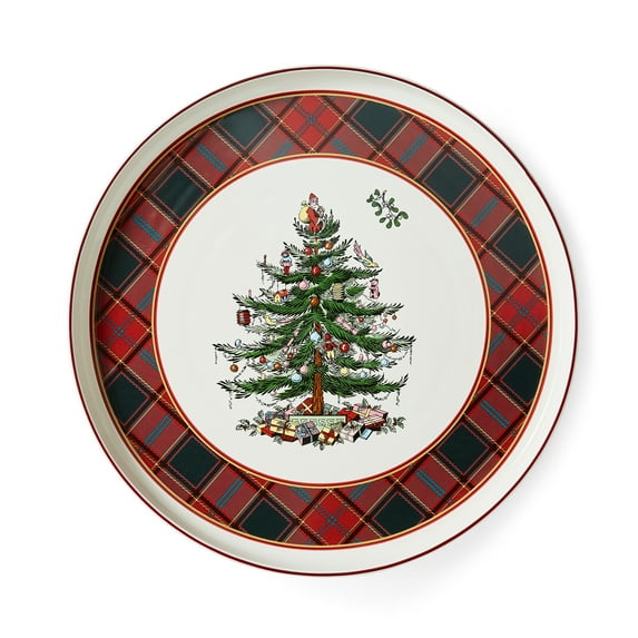 Spode Christmas Tree Lazy Susan - Tartan Plaid, Non Skid 360 Degree Rotation, Holiday Space Saver for Kitchen, Cabinet, Pantry, Rotating Spice Rack Organization for Easy Access, Festive Entertaining
