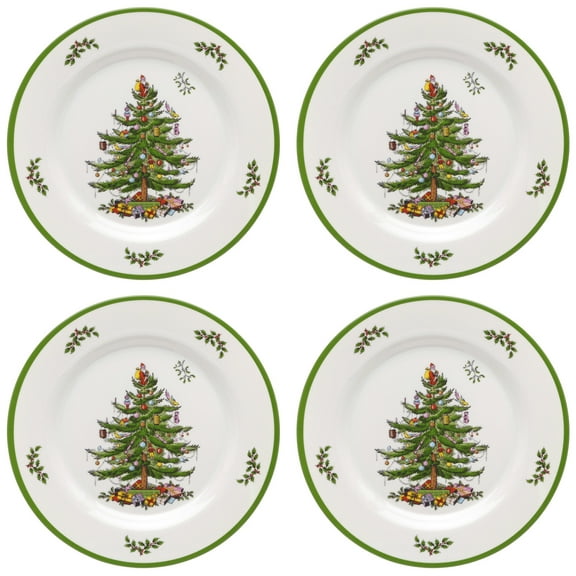 Spode Christmas Tree Melamine Dinner Plate (Set of 4) - 11 Inch Shatterproof Serving Plate for Holiday Meals, Holiday Party - Festive Tableware for Indoor & Outdoor Use, Dishwasher Safe Dinnerware