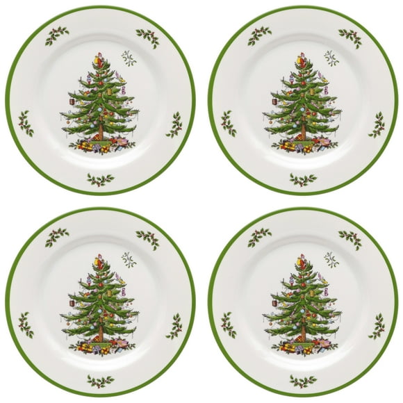Spode Christmas Tree Melamine Dinner Plate (Set of 4) - 11 Inch Shatterproof Serving Plate for Holiday Meals, Holiday Party - Festive Tableware for Indoor & Outdoor Use, Dishwasher Safe Dinnerware