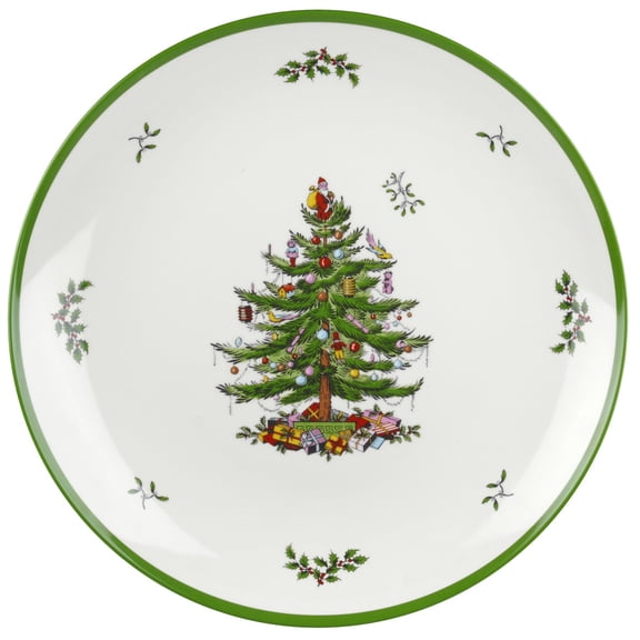Spode Christmas Tree Melamine Round Platter - 14 Inch Shatterproof Serving Plate for Holiday Meals, Holiday Party - Festive Tableware for Indoor & Outdoor Use, Dishwasher Safe Christmas Dinnerware